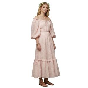 Cleobella Saige Ankle Pink Off-Shoulder poof sleeve ruffle Easter dress Spring